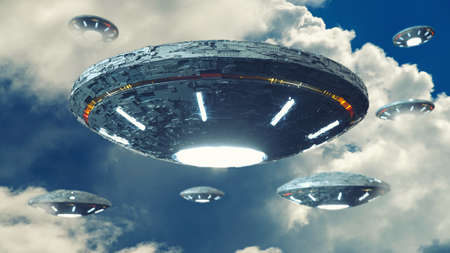 3d render. UFO spaceship conceptの写真素材