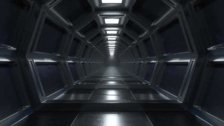 3d render. Futuristic hallway. Concept of modern architecture and interior spaceshipの写真素材