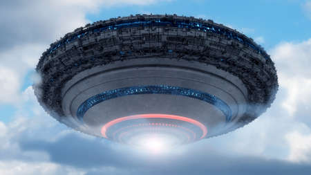 3d render. UFO spaceship conceptの写真素材