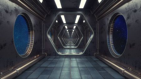 3d render. Futuristic spaceship corridor interior designの写真素材