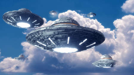 3d render. UFO spaceship conceptの写真素材