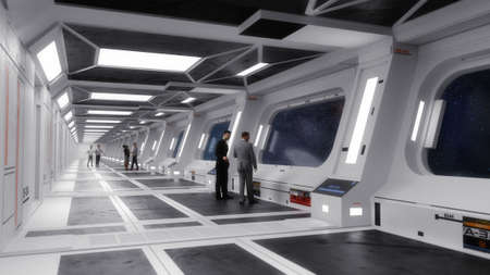 3d render. Futuristic spaceship corridor interior designの写真素材