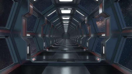 3d render. Futuristic spaceship corridor interior designの写真素材