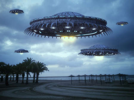 3d render. UFO spaceship conceptの写真素材