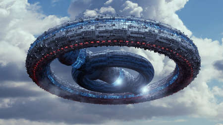 3d render. UFO spaceship conceptの写真素材