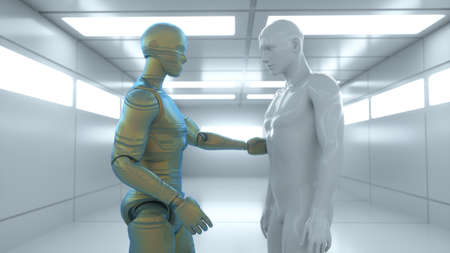 3D render. Humanoid figures and sicifi scene