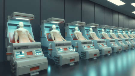 3D render. Humanoid figures and sicifi sceneの写真素材