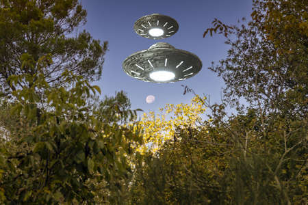 3d render. UFO spaceship conceptの写真素材