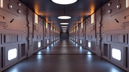 3d render. Futuristic corridor interior designの写真素材