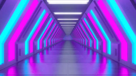 3d render. Futuristic hallway. Concept of modern architecture and interior spaceshipの写真素材