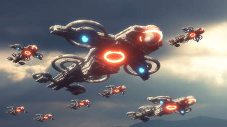 3d render. UFO spaceship conceptの写真素材