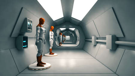 3d render. Futuristic hallway. Concept of modern architecture and interior spaceshipの写真素材