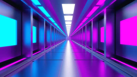 3d render. Futuristic corridor interior design