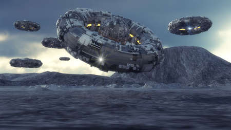 3d render. UFO spaceship conceptの写真素材