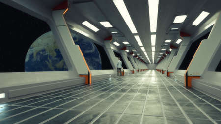 3d render. Futuristic corridor interior designの写真素材