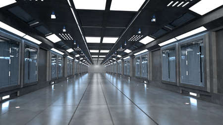 3d render. Futuristic corridor interior designの写真素材