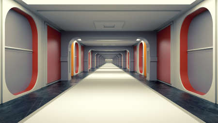 3d render. Futuristic corridor interior design