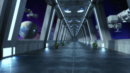 3d render. Futuristic corridor interior designの写真素材