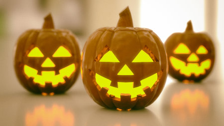 3d rendering Halloween Pumpkins Backgroundの写真素材