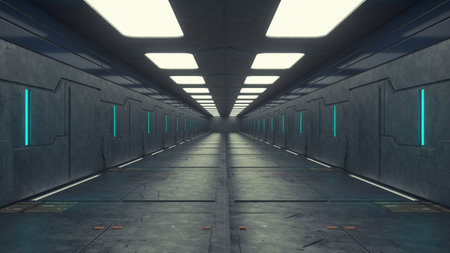 3d render. Futuristic corridor interior designの写真素材