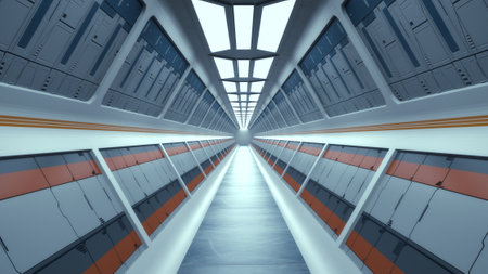 3d render. Futuristic spaceship corridor interiorの写真素材