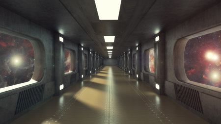 3d render futuristic interior corridorの写真素材