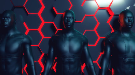 3d render. Futuristic space and humanoid