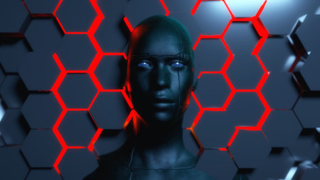 3d render. Head and abstract backgroundの写真素材