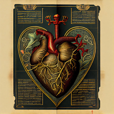Ancient fictional heart anatomy. Generative AIの素材