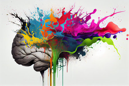 Brain exploding with different colors. Generative AIの素材