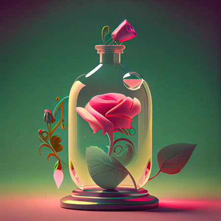 Rose in a bottle. Illustration. Generative AIの素材