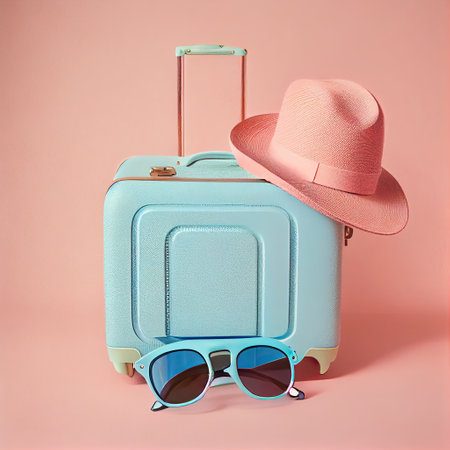 Pastel colored travel suitcase. Illustration. Generative AIの素材
