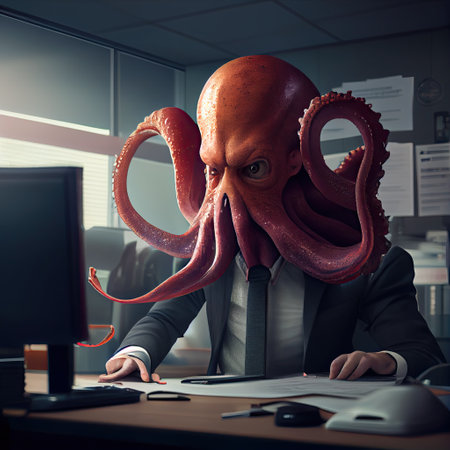 Executive with an octopus head. Illustration. Generative AIの素材