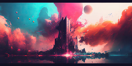 Abstract city and climate change background. Illustration. Generative AIの素材