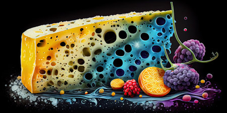 Concept of varied and colorful cheeses. Generative AIの素材