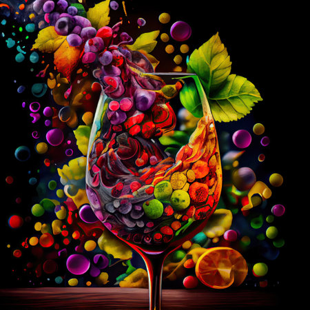 Abstract and colorful background of grapes and wine. Generative AIの素材