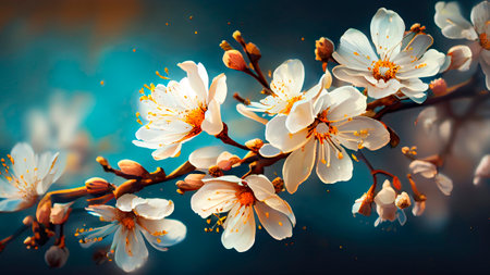 Background of almond blossoms in spring. Generative AIの素材