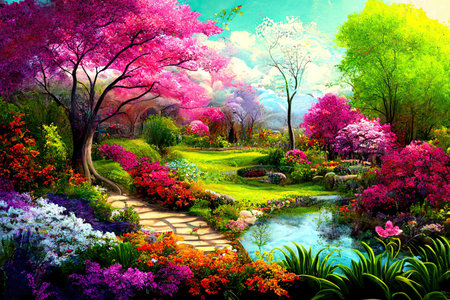 Colorful landscape painting. Illustration. Generative AIの素材