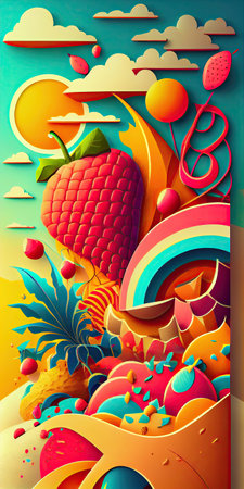 Abstract paper art of summer seascape. Illustration. Generative AIの素材