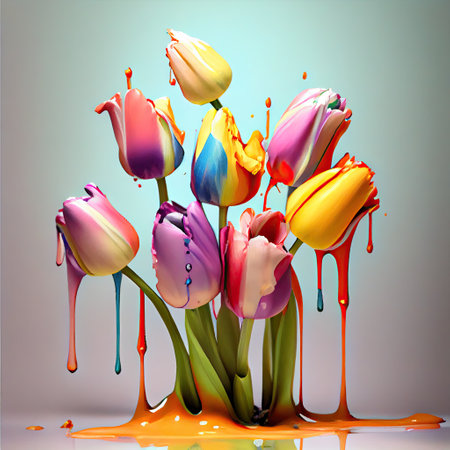Assorted colored tulips and abstract. Generative AIの素材