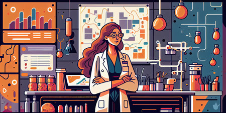 Girl studying science. Illustration. Generative AIの素材