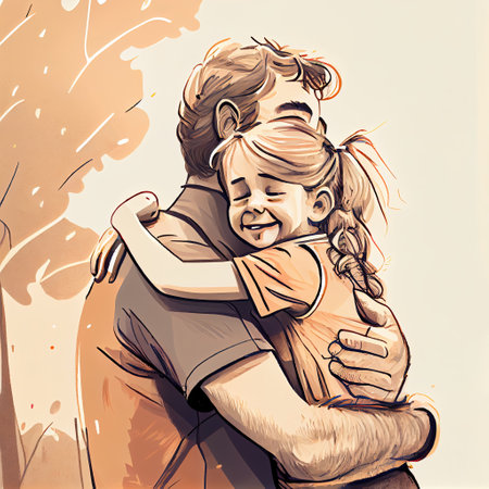 A father hugging his daughter. Generative AIの素材