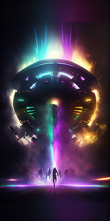 Ufo spaceship abducting humans. Generative AIの素材