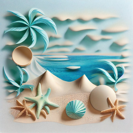Abstract paper art of summer seascape. Illustration. Generative AIの素材