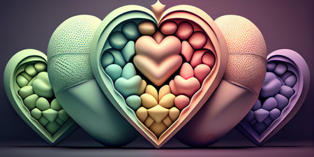Heart-shaped balloons for Valentine's Day. Generative AIの素材
