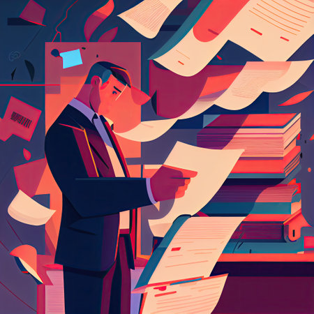 Business man worried about bills. Generative AIの素材