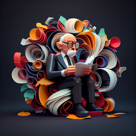 Senior man worried about papers and documents. Generative AIの素材