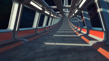3d render futuristic interior corridorの写真素材
