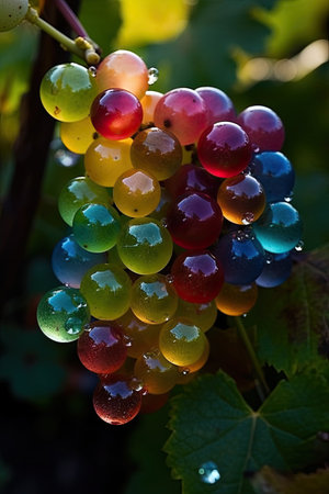 Colored grapes in cluster. Generative AIの素材