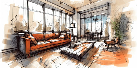 Living room sketch design concept. Generative AIの素材